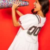 White, Black/Red Poof Sleeve QOS Jersey Dress