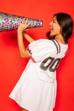 White, Black/Red Poof Sleeve QOS Jersey Dress