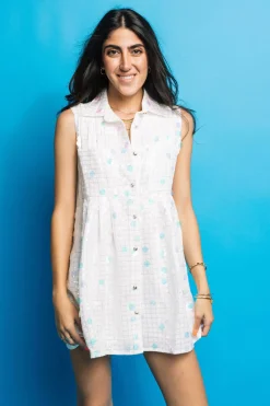 White Checker Pailette Collar Dress