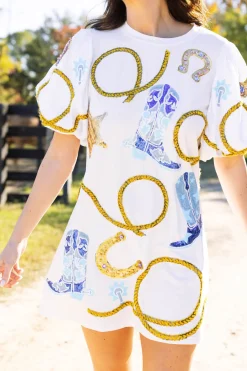 White Cowgirl Icon Poof Sleeve Dress