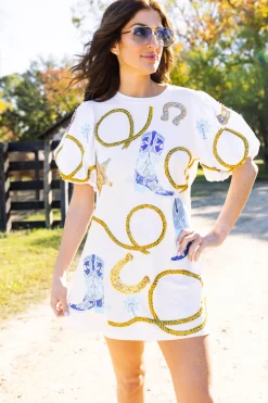 White Cowgirl Icon Poof Sleeve Dress