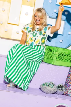 White, Green & Yellow Leopard Sequin & Seed Bead Tee