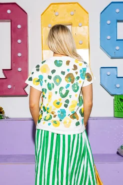 White, Green & Yellow Leopard Sequin & Seed Bead Tee