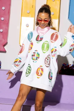 White Groovy Football Sweatshirt Dress