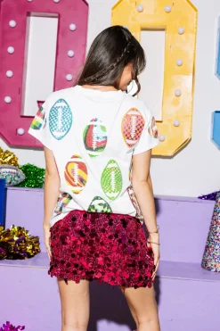 White Groovy Scattered Football Tee