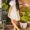 White Iridescent Sequin Cape Back Dress