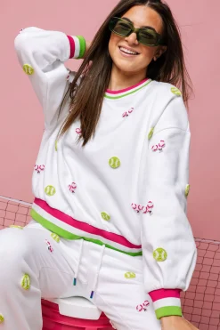 White Multi Beaded Scattered Tennis Sweatshirt