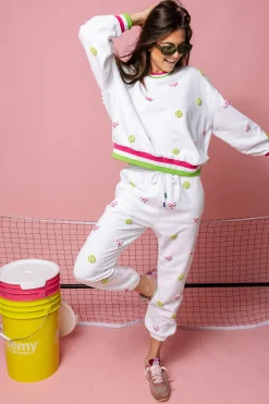 White Multi Beaded Scattered Tennis Sweatshirt