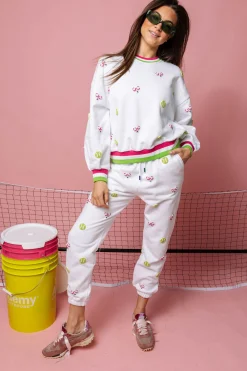 White Multi Beaded Scattered Tennis Sweatshirt