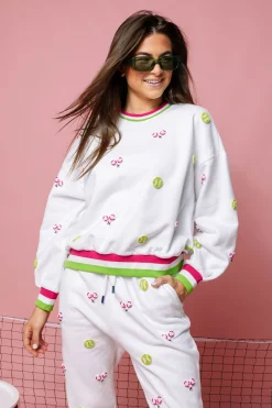 White Multi Beaded Scattered Tennis Sweatshirt