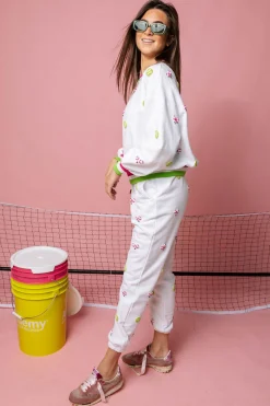 White Multi Beaded Scattered Tennis Sweatshirt