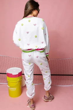 White Multi Beaded Scattered Tennis Sweatshirt