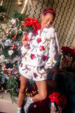 White Multi Bows & Poinsettia Shorts