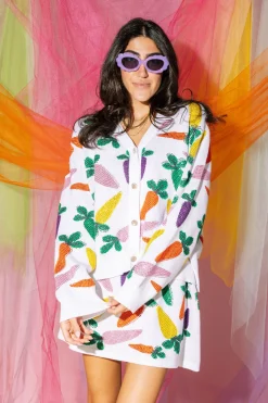 White Multi Carrot Cardigan