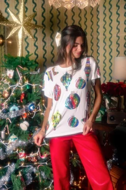 White Multi Color Ornaments Tee