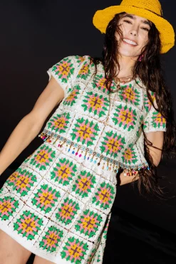 White Multi Crochet Beaded Top