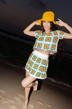White Multi Crochet Beaded Top