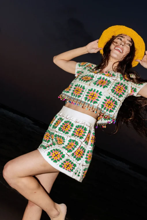 White Multi Crochet Beaded Top
