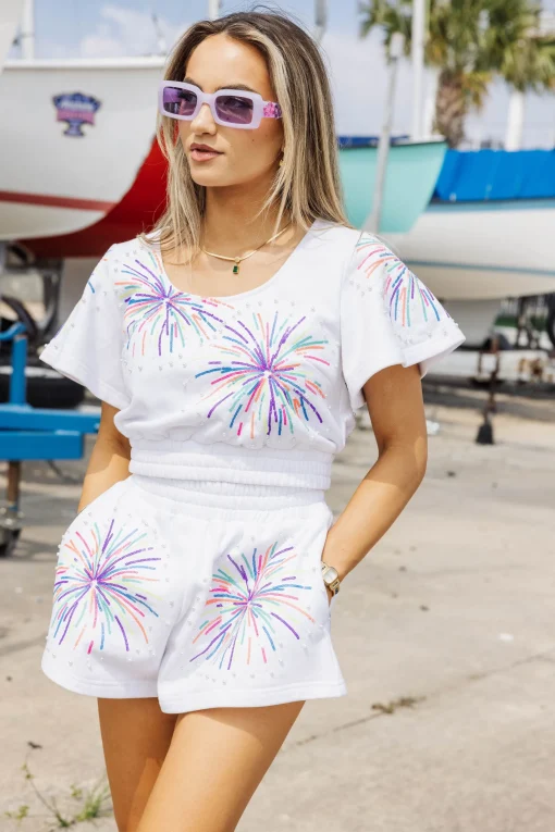 White Multi Firework Short