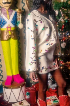 White Multi Jeweled Christmas Lights Skirt