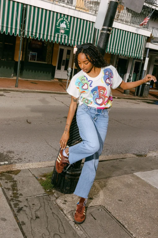 White Multi Mardi Gras Mask Tee