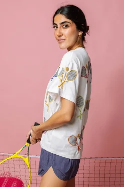 White Multi Tennis Racket Tee