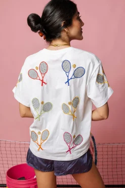 White Multi Tennis Racket Tee