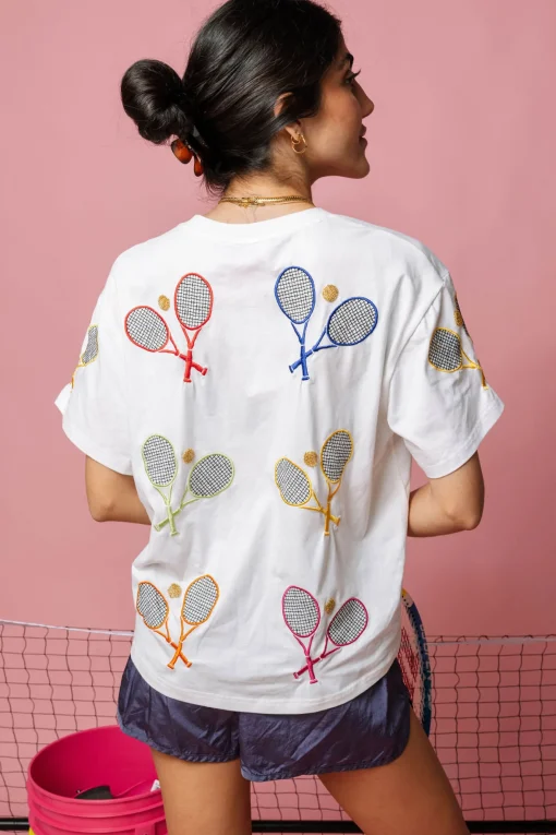 White Multi Tennis Racket Tee