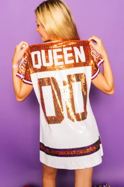 White, Orange/Purple Full Sequin Jersey Dress