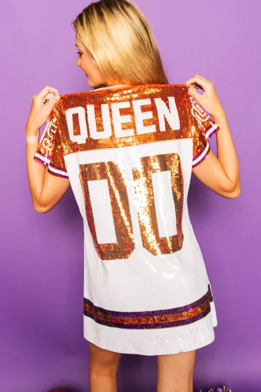 White, Orange/Purple Full Sequin Jersey Dress