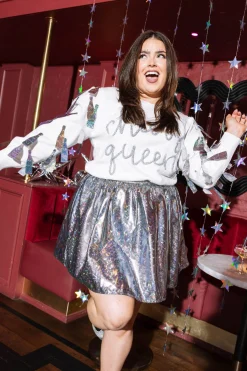 White Paillette Cheers Queen Sweater