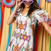 White Piñata Fringe Poof Sleeve Dress