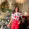 White Poinsettia & Pine Cone Tee