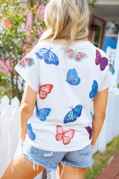 White, Red & Blue Butterfly Tee
