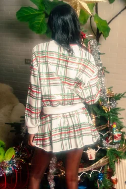 White, Red & Green Plaid Pleat Skort