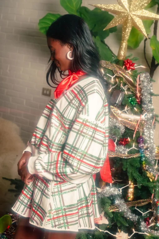 White, Red & Green Plaid Pleat Skort