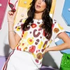 White, Red & Yellow Leopard Sequin & Seed Bead Tee