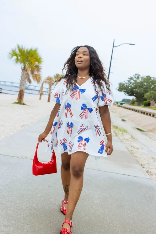 White Red, White & Blue Bow Dress