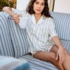 White Rhinestone Stripe Pajama Short Sleeve Top