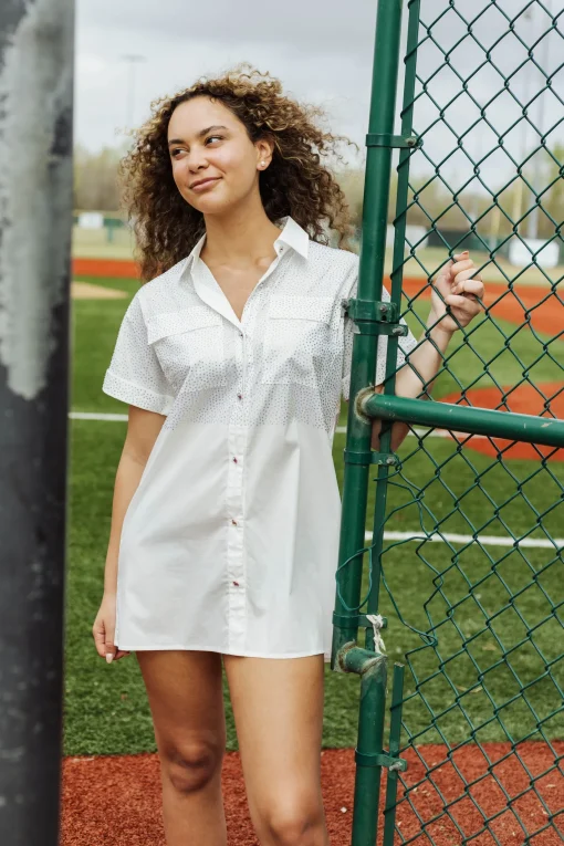 White Rhinestone Top Button Down Dress