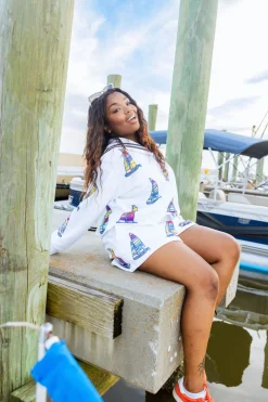 White Sailboat Sailor Collar Sweatshirt
