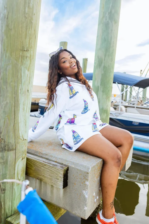White Sailboat Sailor Collar Sweatshirt