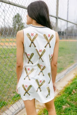 White Scattered Baseball Bat Tank Dress