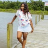 White Scattered Metallic American Flag Tee