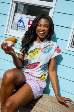 White Scattered Multi Color Hot Dog Tee