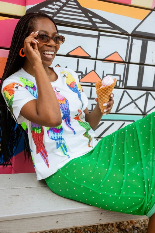 White Scattered Parrot Tee