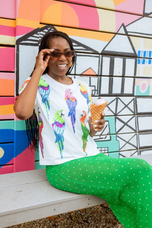 White Scattered Parrot Tee