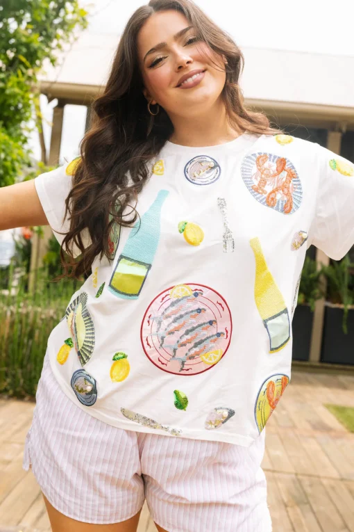 White Scattered Summer Seafood Tee