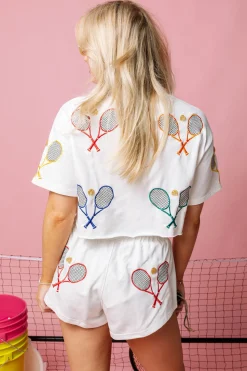 White Scattered Tennis Racket Top