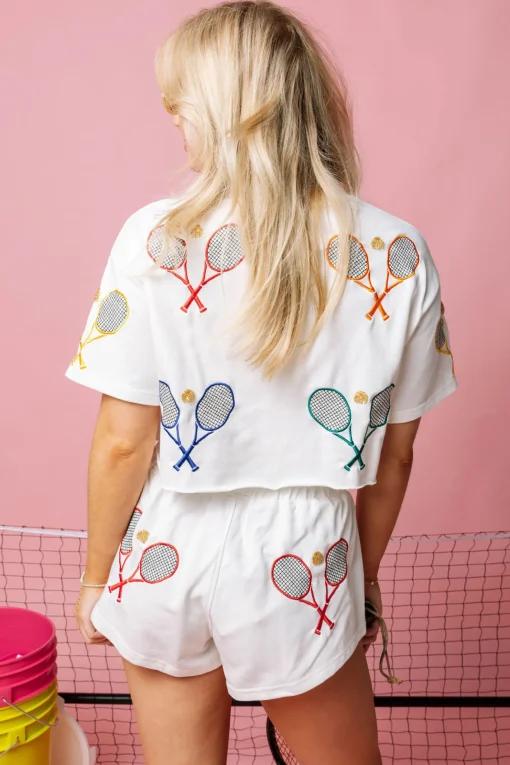 White Scattered Tennis Racket Top